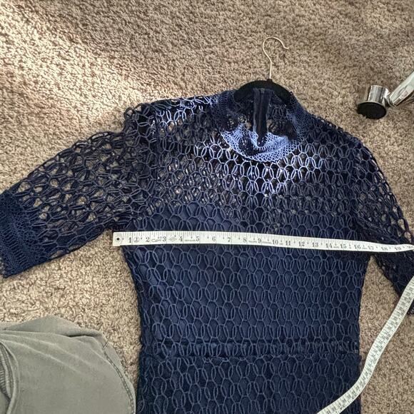 Revolve Bardot Fiona Mesh Dress Navy 6 Cocktail Formal Wedding Guest Trumpet - Picture 12 of 15